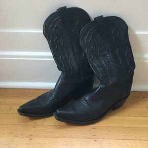 Black leather cowboy boots